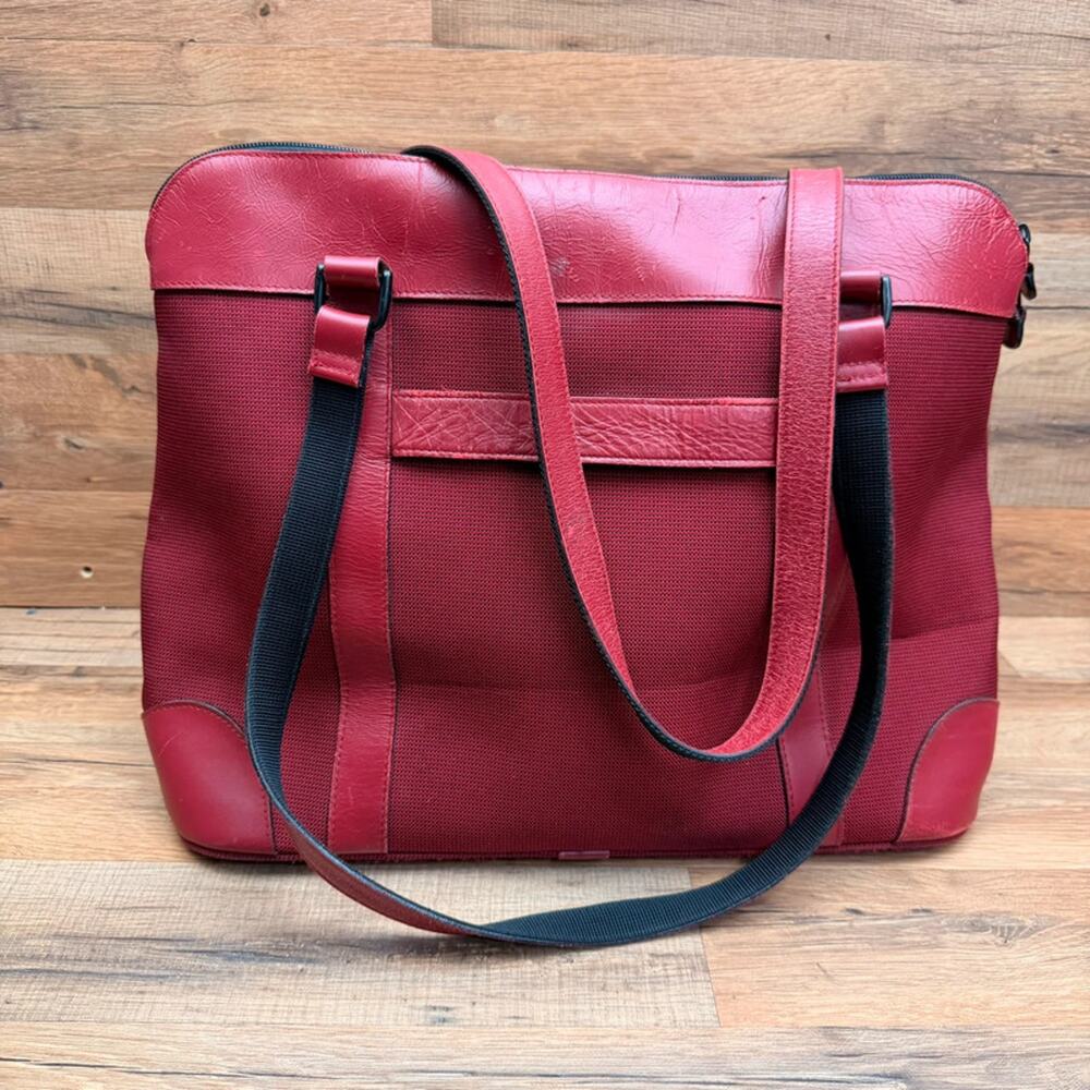 LL Bean Large Tote Bag Red Leather Tone Buttery